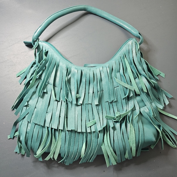 Scully Leather Fringe Teal Shoulder Bag - Picture 2 of 5